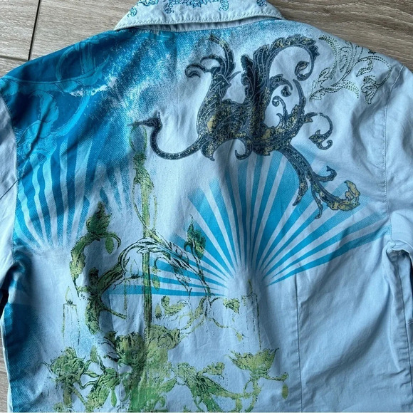 Indigo Palms Paisley Embroidered  Novelty Bohemian Button Down Shirt - Picture 16 of 16